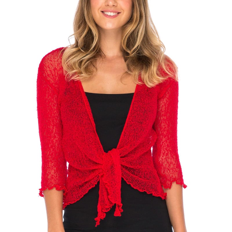 Back From Bali Womens Lightweight Knit Cardigan Shrug Lite Sheer Fiesta Red - Image 1
